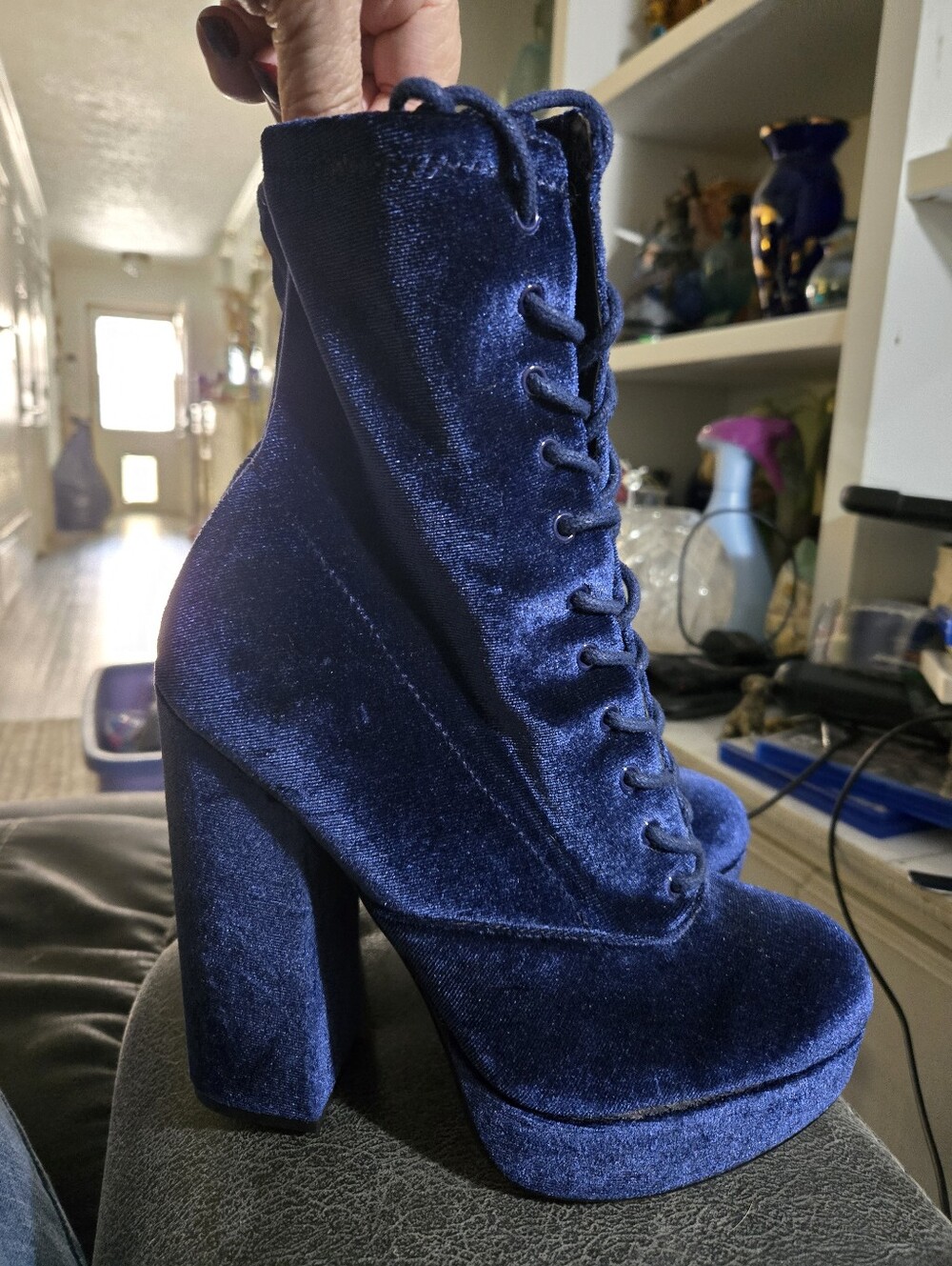 Whimsigoth Grunge Women's Steve Madden Blue Velvet  Platform Booties Size 7